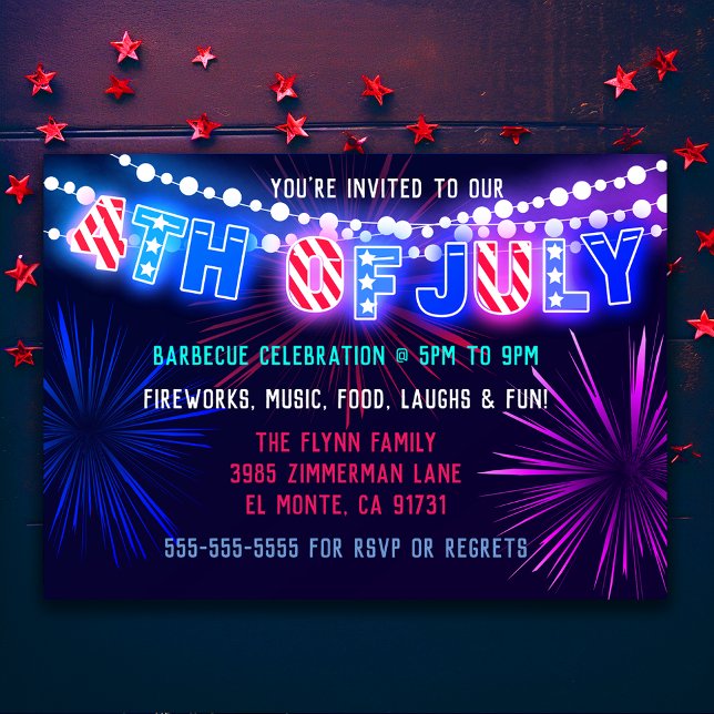 Ljus och Fireworks 4:e juli-gruppinbjudan Inbjudningar (Lights and Fireworks 4th of July Party Invitations
)