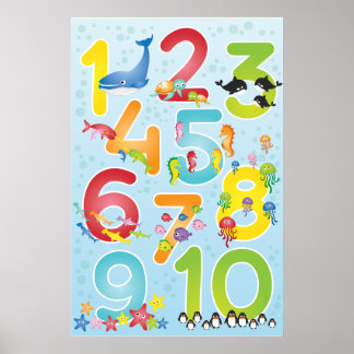 Ljus och glad undervattensdjur nummer poster