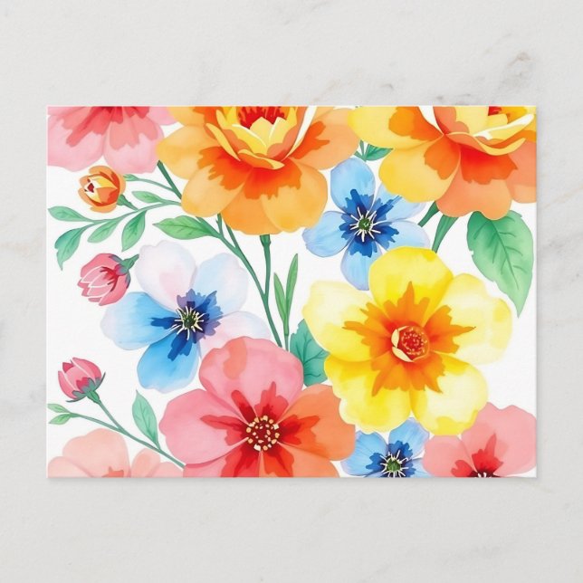 Ljus och glad vattenfärg blommig vykort (Framsida)