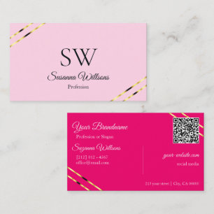 Ljus och het rosa guld linjer monogram QR-kod Visitkort