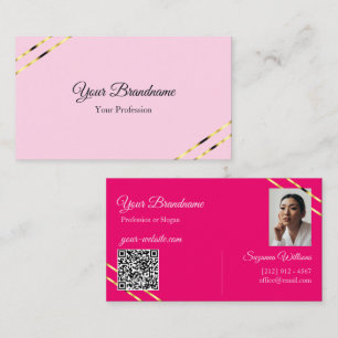 Ljus och het rosa guldlinjer med foto QR-kod Visitkort