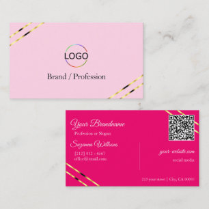 Ljus och het rosa guldlinjer med logotyp QR-kod Visitkort