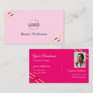 Ljus och het rosa guldlinjer med logotypfoto visitkort
