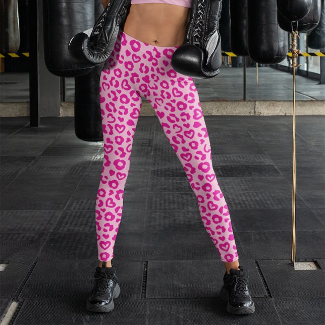 Ljus och het rosa hjärtleopardmönster leggings (Light and Hot Pink Heart Leopard Pattern Leggings)
