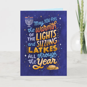 Ljus- och latkes ej-foto-Hanukkah-hälsningskort Kort