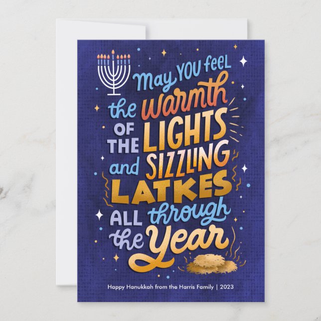 Ljus och latkes icke-foto Hanukkah  Julkort (Framsida)