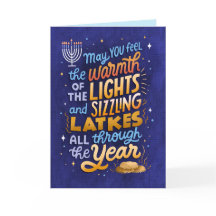 Ljus och latkes icke-foto Hanukkah-kort