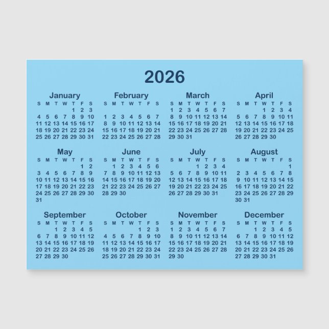 Ljus och marinblå 2026 magnetisk kalender (Framsida)