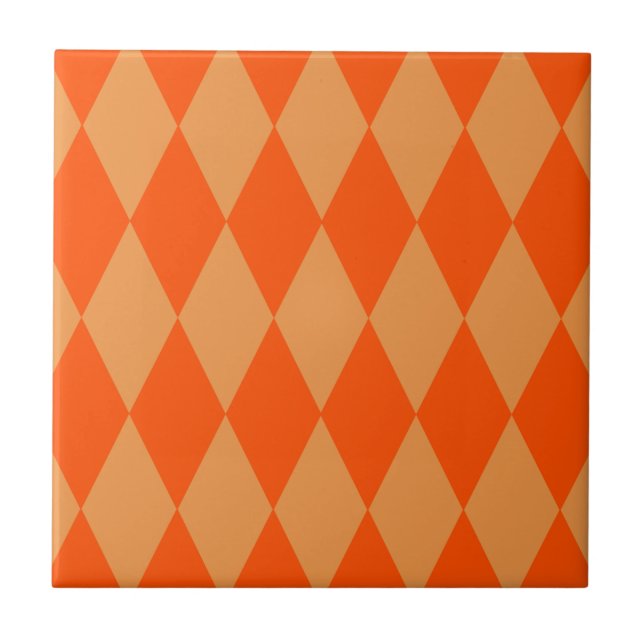 Ljus och mörk orange Harlequin-diamanter Rutor  Kakelplatta (Framsidan)