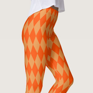 Ljus och mörk orange Harlequin-diamanter Rutor Leggings