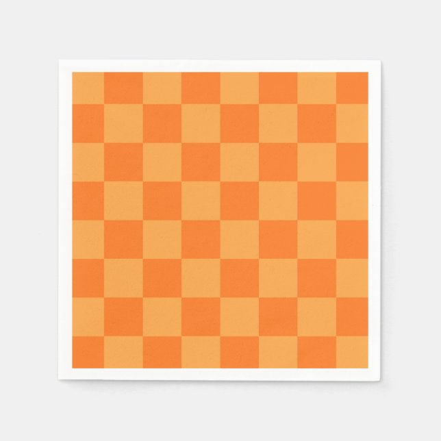 Ljus och mörk orange schackrutemönster  pappersservett (Framsidan)