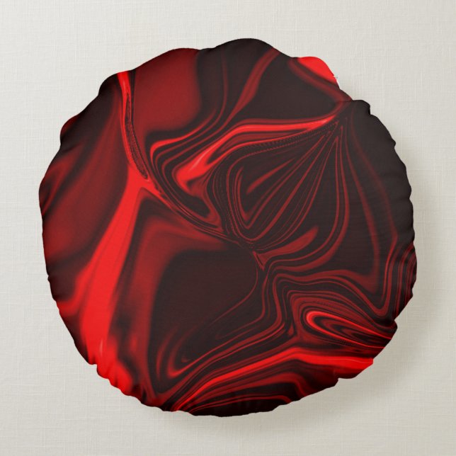 Ljus och mörk röd kurvor på mörkens bakgrund rund kudde (Baksidan)