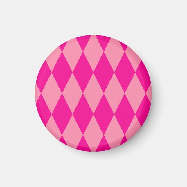 Ljus och mörk rosa Harlequin-diamanter Rutor  Magnet (Framsidan)