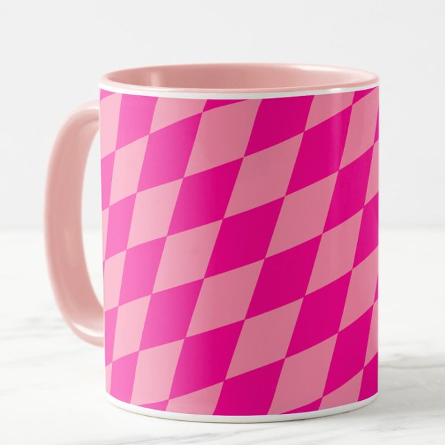 Ljus och mörk rosa Harlequin-diamanter Rutor  Mugg (Skapare uppladdad)