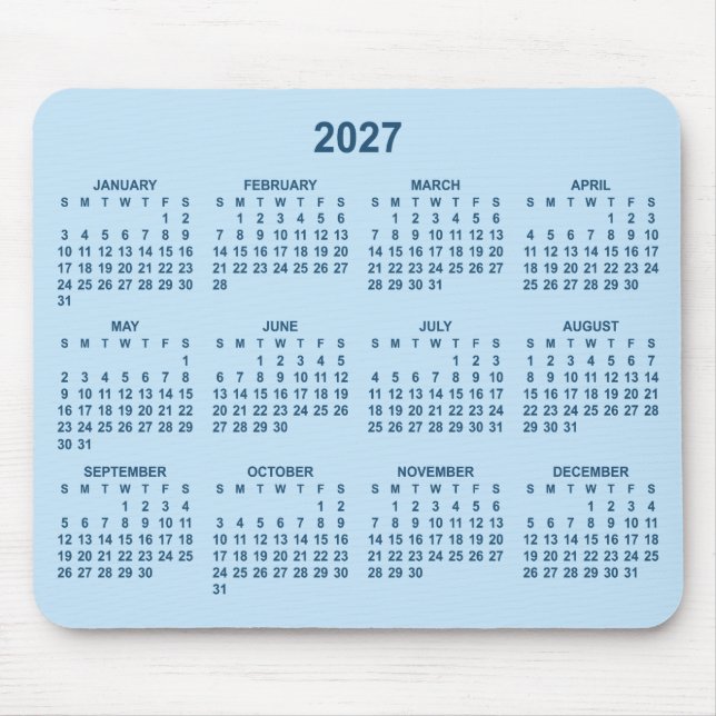 Ljus och mörkblå 2027-kalender musmatta (Framsidan)