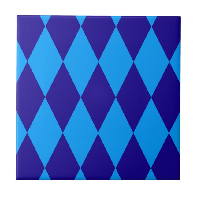 Ljus och mörkblå Harlequin-diamanter Rutor  Kakelplatta (Framsidan)