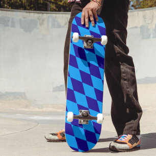 Ljus och mörkblå Harlequin-diamanter Rutor Mini Skateboard Bräda 18,5 Cm