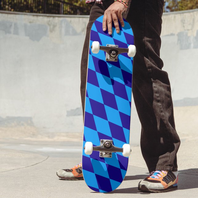 Ljus och mörkblå Harlequin-diamanter Rutor  Mini Skateboard Bräda 18,5 Cm (Skapare uppladdad)