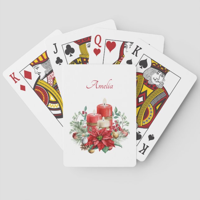 ljus och Poinsettia Bouquet-jul Casinokort (Baksidan)