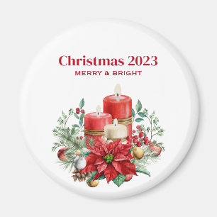 ljus och Poinsettia Bouquet-jul Magnet