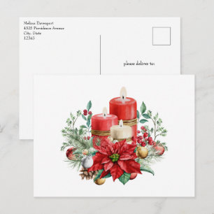 ljus och Poinsettia Bouquet-jul Vykort