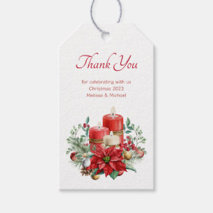ljus och Poinsettia Bouquet-julgranen Tack Presentetikett