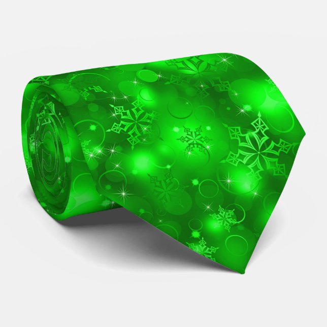 Ljus och snöflingor, grönt - julTies, Slips (Rullad)