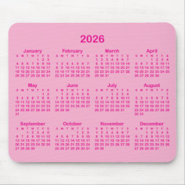 Ljus och varmt rosa 2026-kalender musmatta