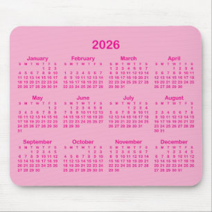 Ljus och varmt rosa 2026-kalender musmatta