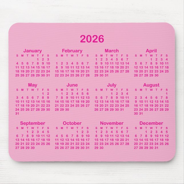 Ljus och varmt rosa 2026-kalender musmatta (Framsidan)