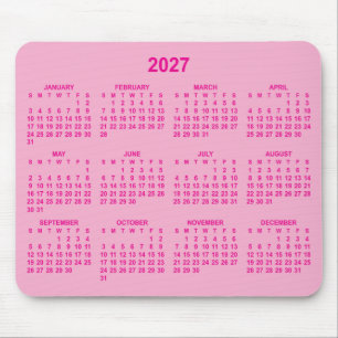 Ljus och varmt rosa 2027-kalender musmatta