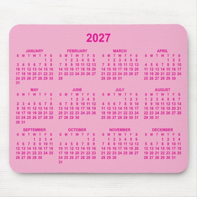Ljus och varmt rosa 2027-kalender musmatta (Framsidan)