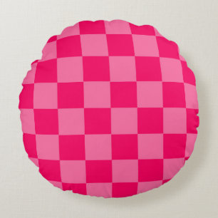 Ljus och varmt rosa rutigt mönsterdesign rund kudde