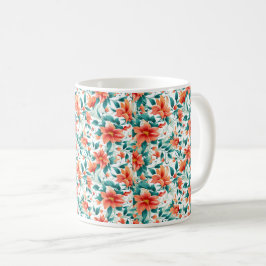 Ljus Orange Blommig Trädgårdsmönster - Elegant Te Kaffemugg