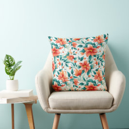 Ljus Orange Blommig Trädgårdsmönster - Elegant Te Kudde