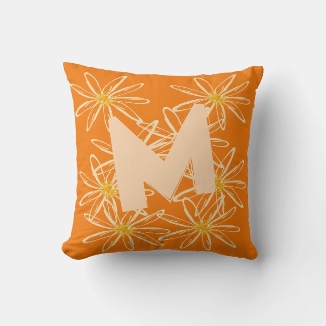 Ljus Orange Blommigt Pillow Kudde (Framsida)