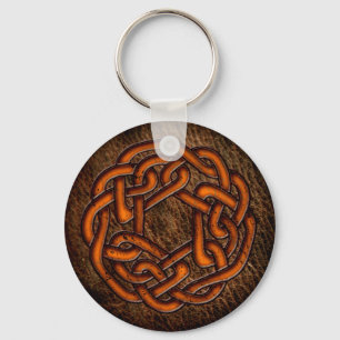 Ljus orange celtic fnurra på läder nyckelring