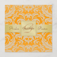 Ljus orange damastast Monogrambandinbjudan
