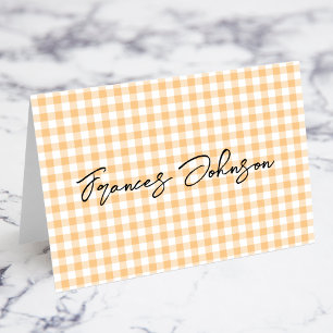 Ljus orange gingham Namnkort för enstaka platser Bordsnummer