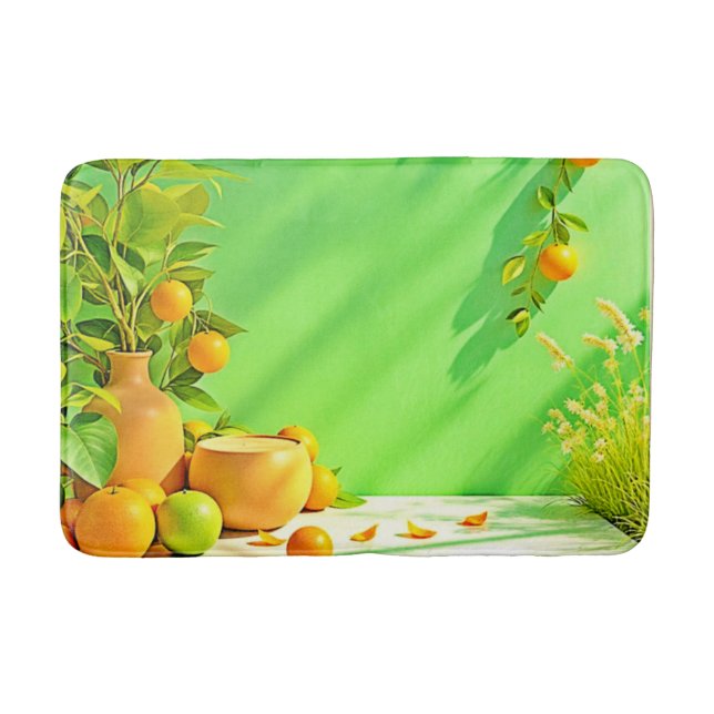 Ljus orange grön stilleben-design badrumsmatta (Framsidan)