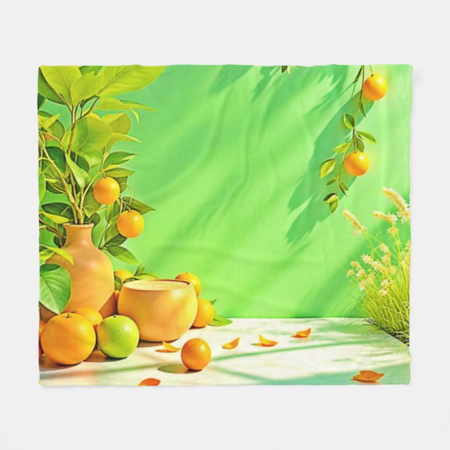 Ljus orange grön stilleben-design fleecefilt (Framsidan (Horisontell))