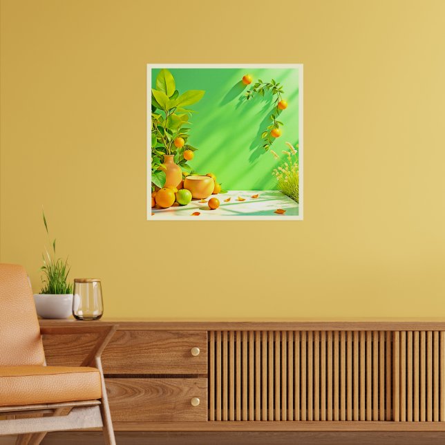 Ljus Orange Grön Stilleben Design Poster (Vardagsrum 2)