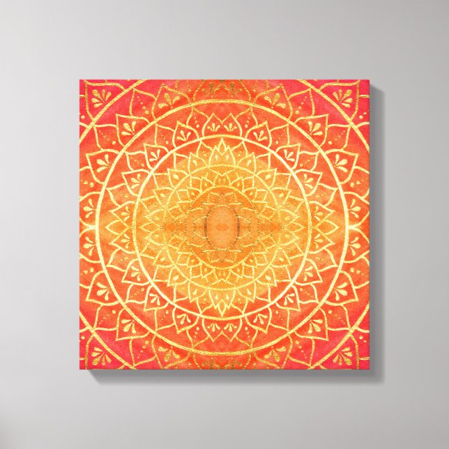 Ljus Orange Guld Röd Mandala Mönster Canvastryck (Framsida)