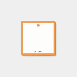Ljus Orange Heart och Gräns på vitt med Namn Post-it Block