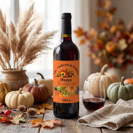 Ljus orange höstskörd Thanksgiving Vinflaska Etikett