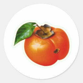 Ljus orange kaki-fruktssticker med grönt runt klistermärke