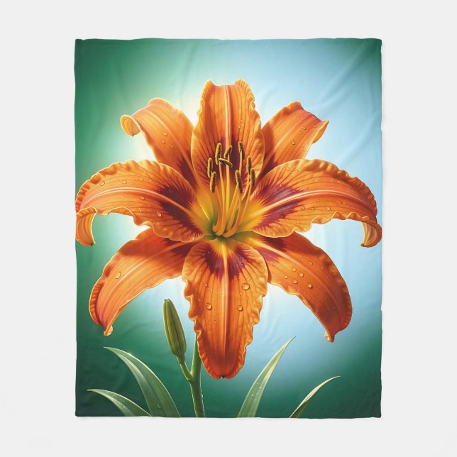 Ljus Orange Lilja Blomma Blommar Fleecefilt (Framsidan)