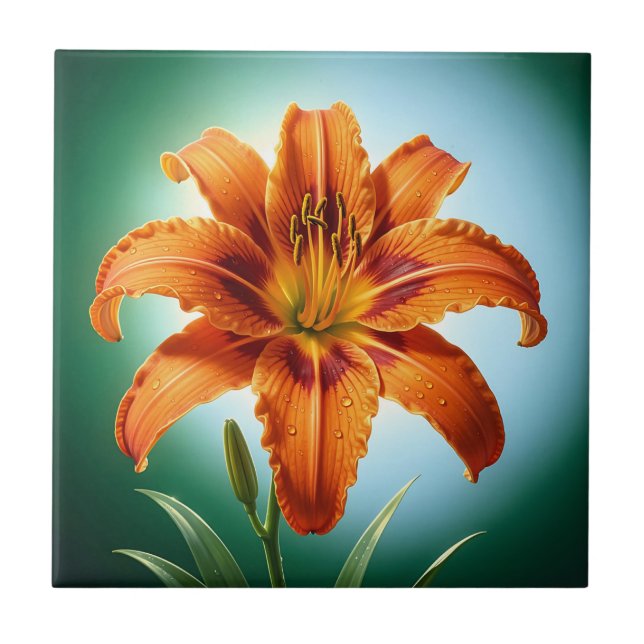 Ljus Orange Lilja Blomma Blommar Kakelplatta (Framsidan)