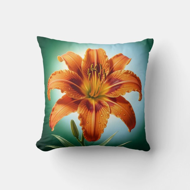 Ljus Orange Lilja Blomma Blommar Kudde (Framsida)