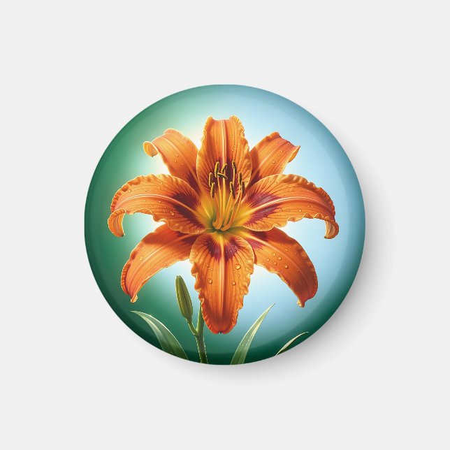 Ljus Orange Lilje Blomma Blommar Magnet (Framsidan)